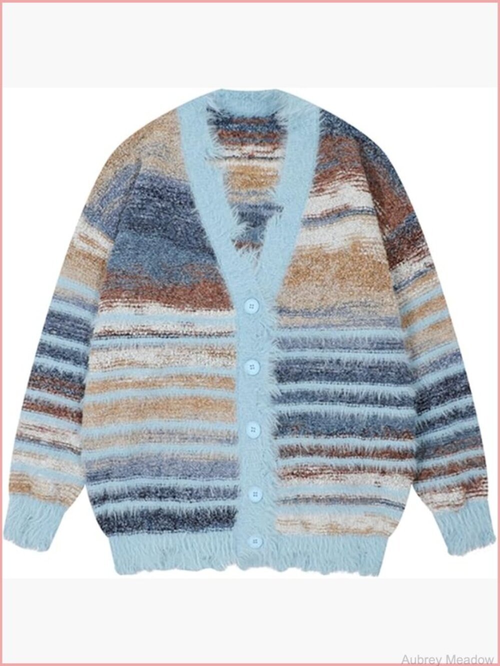 Y2K Open Front V Neck Knit Sweater Gradient Pinstripe Cardigan